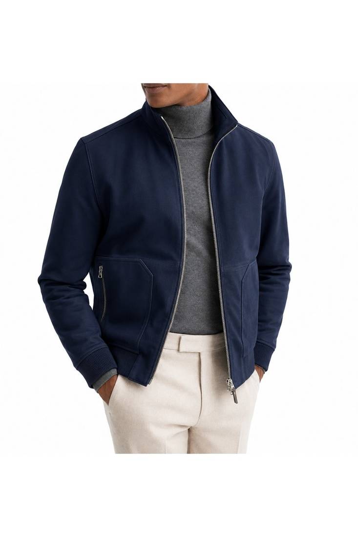 Men's navy blue suede lambskin leather biker jacket handcrafted
