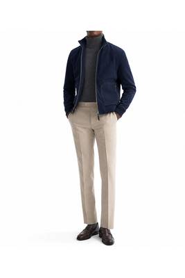 Men's navy blue suede lambskin leather biker jacket handcrafted 2