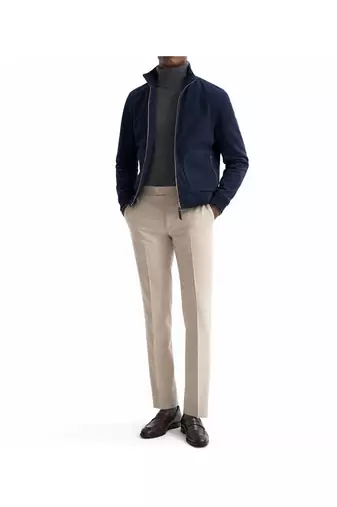 Men's navy blue suede lambskin leather biker jacket handcrafted