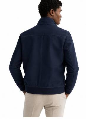 Men's navy blue suede lambskin leather biker jacket handcrafted 3