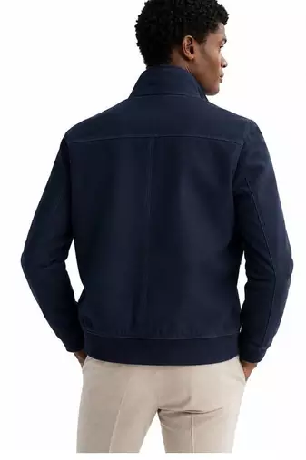 Men's navy blue suede lambskin leather biker jacket handcrafted