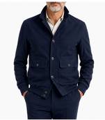 Men navy blue suede leather biker jacket handcrafted buttoned jacket