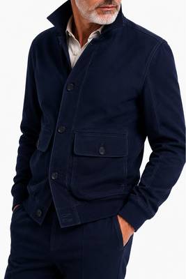 Men navy blue suede leather biker jacket handcrafted buttoned jacket 2