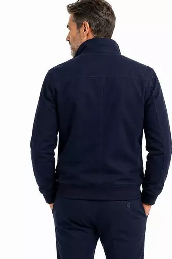 Men navy blue suede leather biker jacket handcrafted buttoned jacket