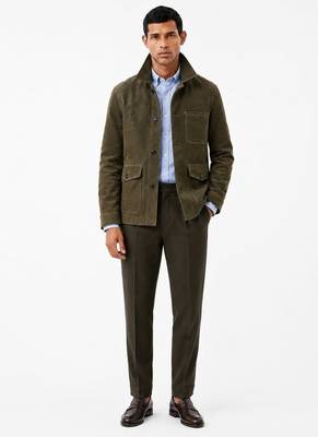 Men olive green suede leather coat handcrafted buttoned coat jacket 1