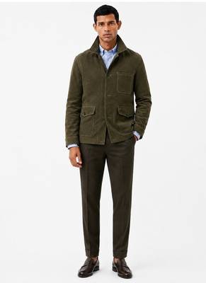 Men olive green suede leather coat handcrafted buttoned coat jacket 2