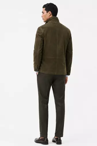 Men olive green suede leather coat handcrafted buttoned coat jacket