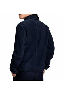 Men navy blue suede leather jacket handcrafted buttoned trucker jacket 3