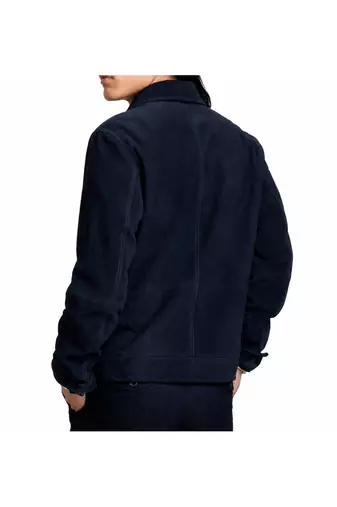 Men navy blue suede leather jacket handcrafted buttoned trucker jacket