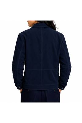 Men navy blue suede leather jacket handcrafted buttoned trucker jacket 4