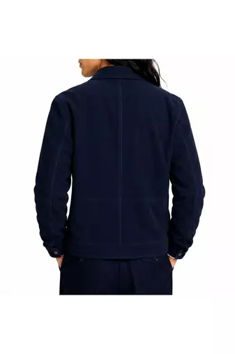 Men navy blue suede leather jacket handcrafted buttoned trucker jacket