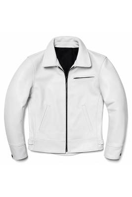 Men white leather biker jacket lambskin motorcycle style casual jacket 1