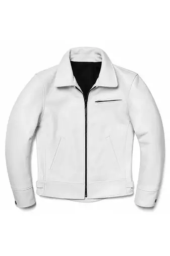 Men white leather biker jacket lambskin motorcycle style casual jacket