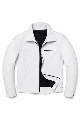 Men white leather biker jacket lambskin motorcycle style casual jacket 2