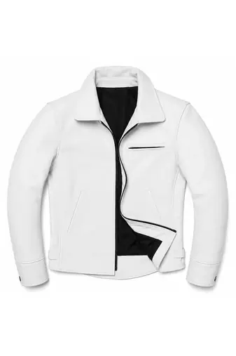 Men white leather biker jacket lambskin motorcycle style casual jacket