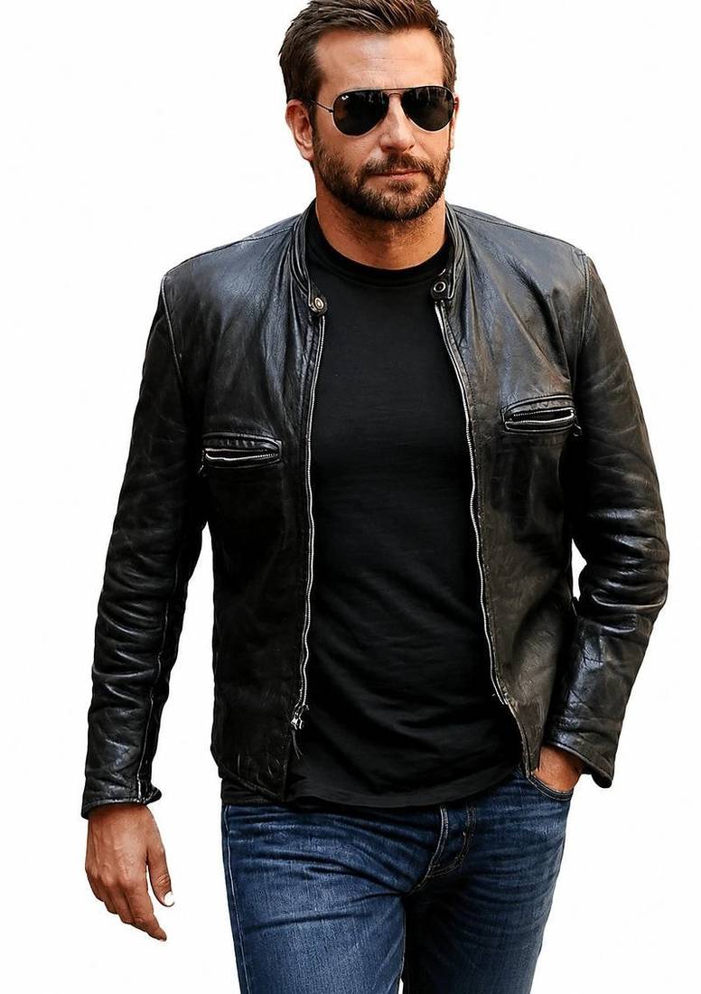 Men's black leather jacket minimal design real lambskin biker jackets