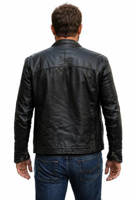 Men's black leather jacket minimal design real lambskin biker jackets 3