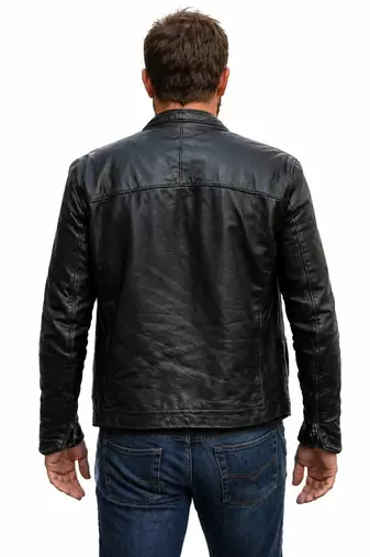 Men's black leather jacket minimal design real lambskin biker jackets