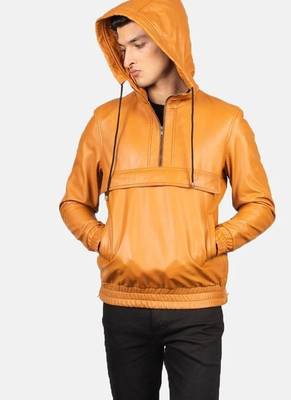 Yellow leather jacket premium quality men lambskin hoodies jacket 2