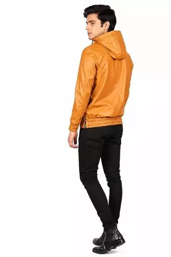 Yellow leather jacket premium quality men lambskin hoodies jacket
