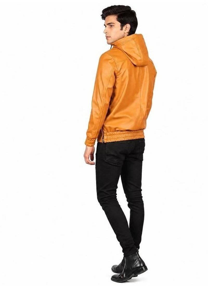 Yellow leather jacket premium quality men lambskin hoodies jacket