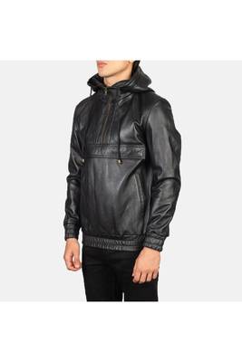 Men black leather jacket premium quality real lambskin hoodies jacket 3