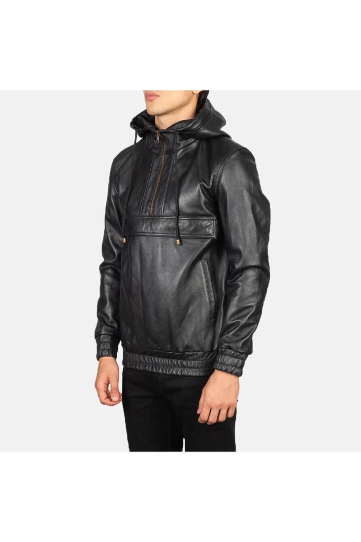 Men black leather jacket premium quality real lambskin hoodies jacket