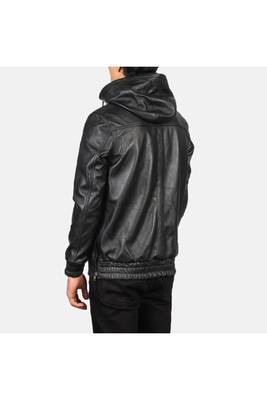 Men black leather jacket premium quality real lambskin hoodies jacket 4