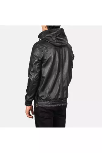 Men black leather jacket premium quality real lambskin hoodies jacket