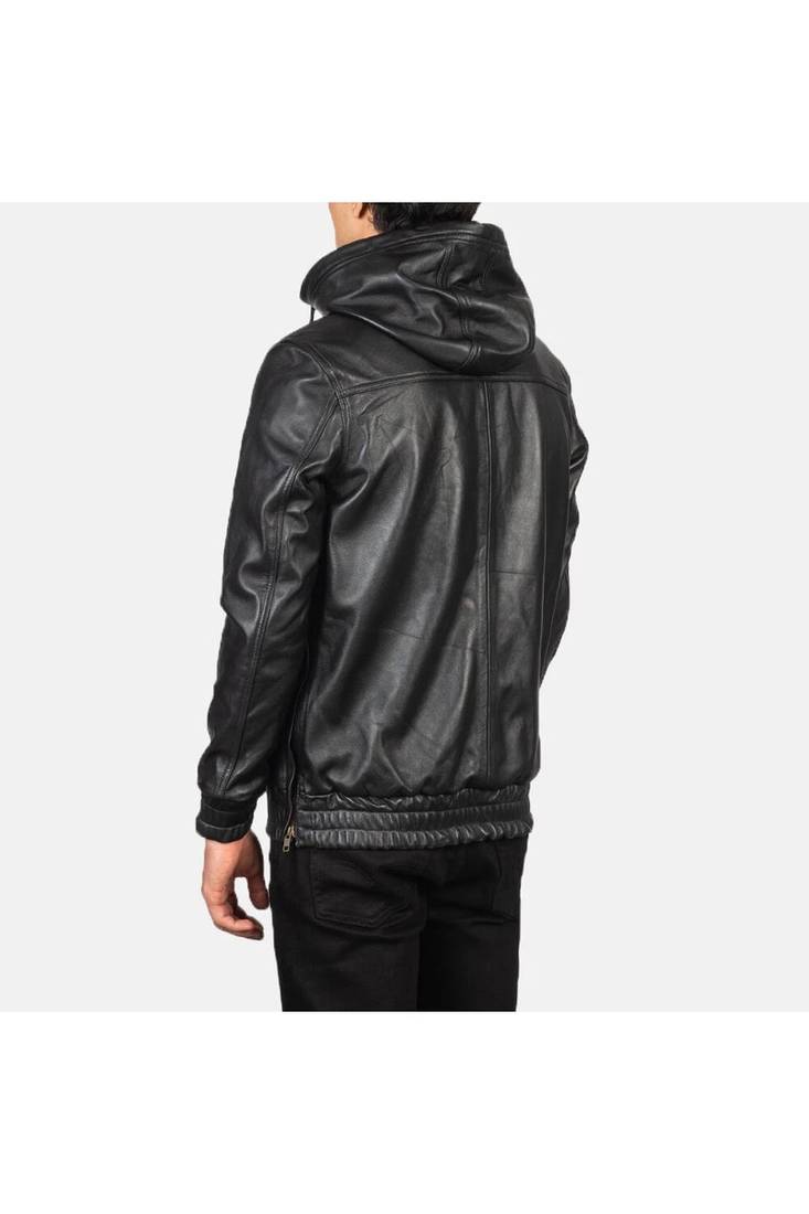 Men black leather jacket premium quality real lambskin hoodies jacket