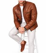 Men's brown leather biker jacket iconic look real lambskin jacket