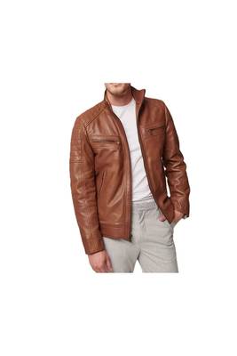 Men's brown leather biker jacket iconic look real lambskin jacket 2