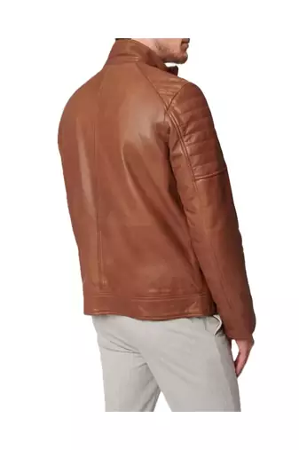 Men's brown leather biker jacket iconic look real lambskin jacket