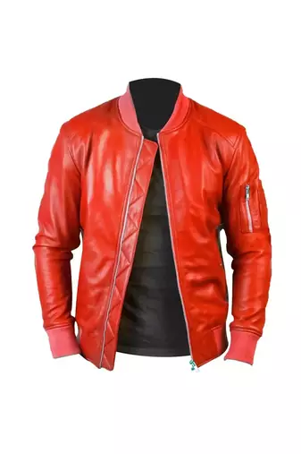 Men's red leather biker jacket daily wear stylish bomber biker jacket