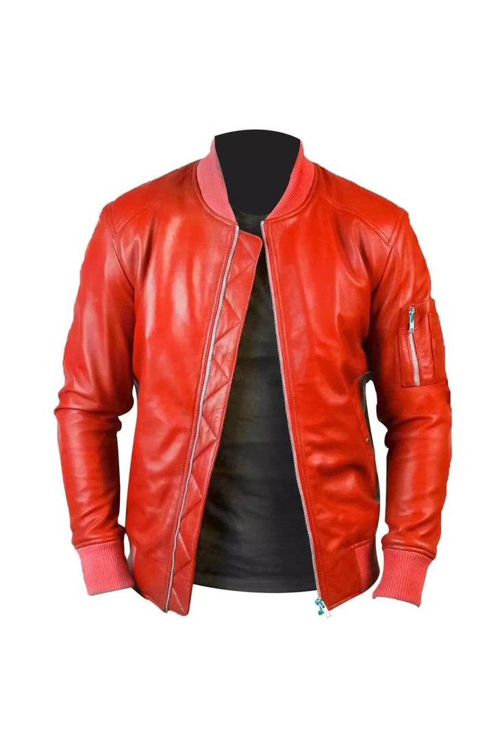 Men's red leather biker jacket daily wear stylish bomber biker jacket