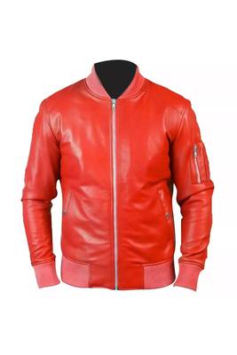 Men's red leather biker jacket daily wear stylish bomber biker jacket 2