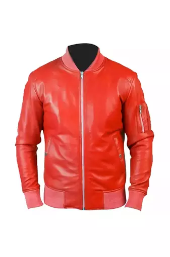 Men's red leather biker jacket daily wear stylish bomber biker jacket