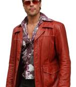 Men's red leather biker jacket daily wear stylish buttoned coat jacket