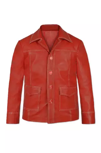 Men's red leather biker jacket daily wear stylish buttoned coat jacket