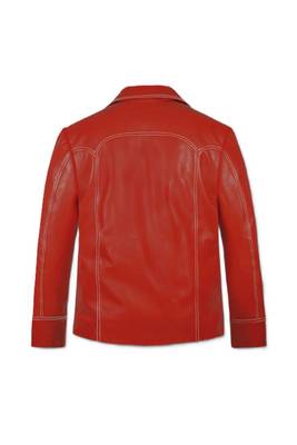 Men's red leather biker jacket daily wear stylish buttoned coat jacket 3