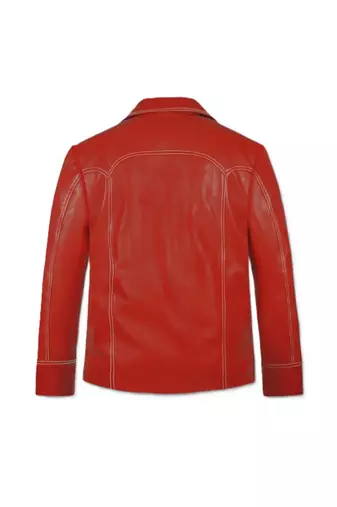 Men's red leather biker jacket daily wear stylish buttoned coat jacket