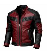 Men's red & black leather jacket classic design moto biker jacket
