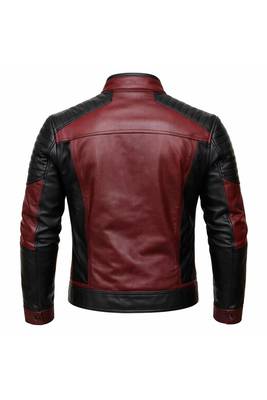 Men's red & black leather jacket classic design moto biker jacket 3