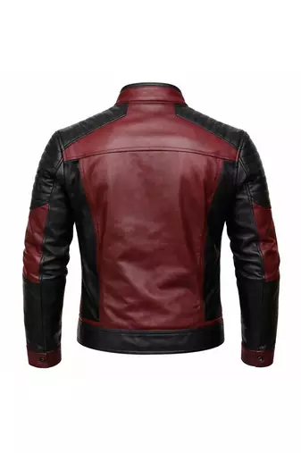 Men's red & black leather jacket classic design moto biker jacket