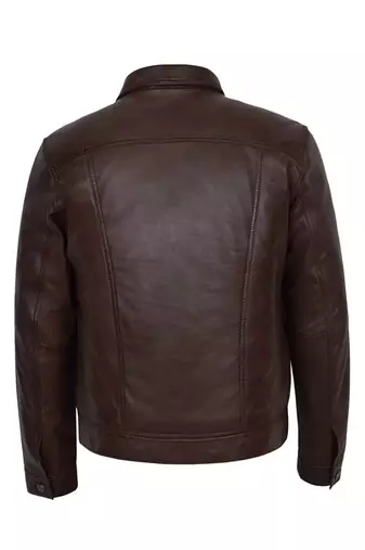 Men's brown lambskin leather moto biker trucker jacket