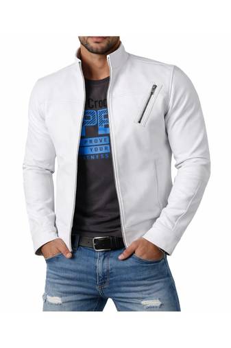 Men white leather jacket casual style lambskin biker jackets