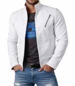 Men white leather jacket casual style lambskin biker jackets