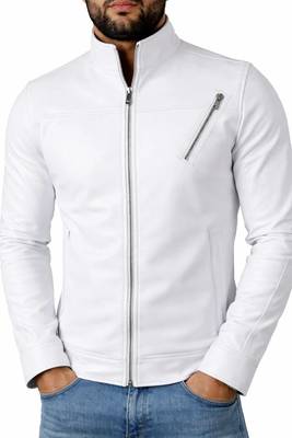 Men white leather jacket casual style lambskin biker jackets 2