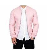 Men's baby pink lambskin leather bomber ribbed jacket