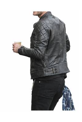 Black leather biker handcrafted men lambskin quilted jacket 3